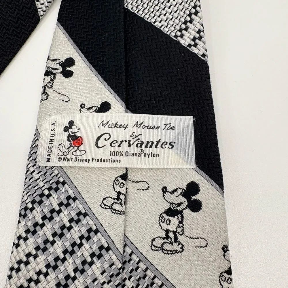 Mickey Mouse Tie by Cervantes Diagonal Stripes Plaid Green 1970’s Disney Vtg